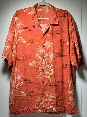 Tommy Bahama XL Floral 100% Silk Short Sleeve Button Up Camp Shirt Tropical